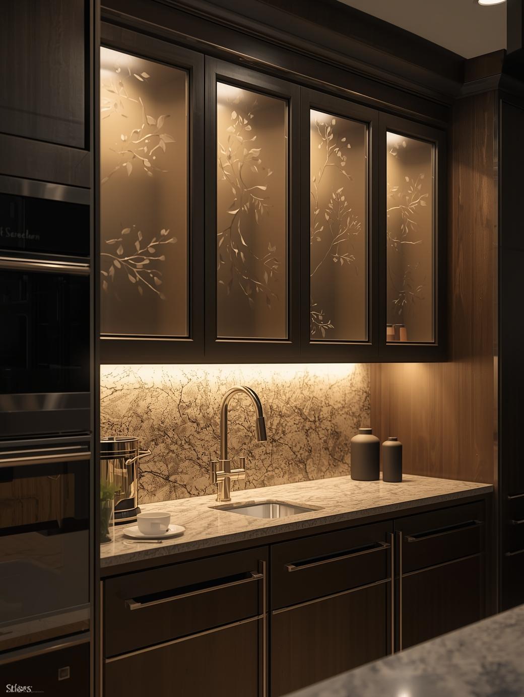Etched Glass Cabinet Doors